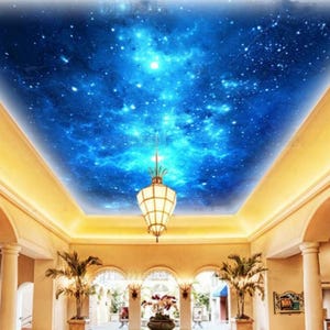 Night Sky Blue Stars Ceiling Wallpaper Wall Mural Hotel Restaurant Living Room