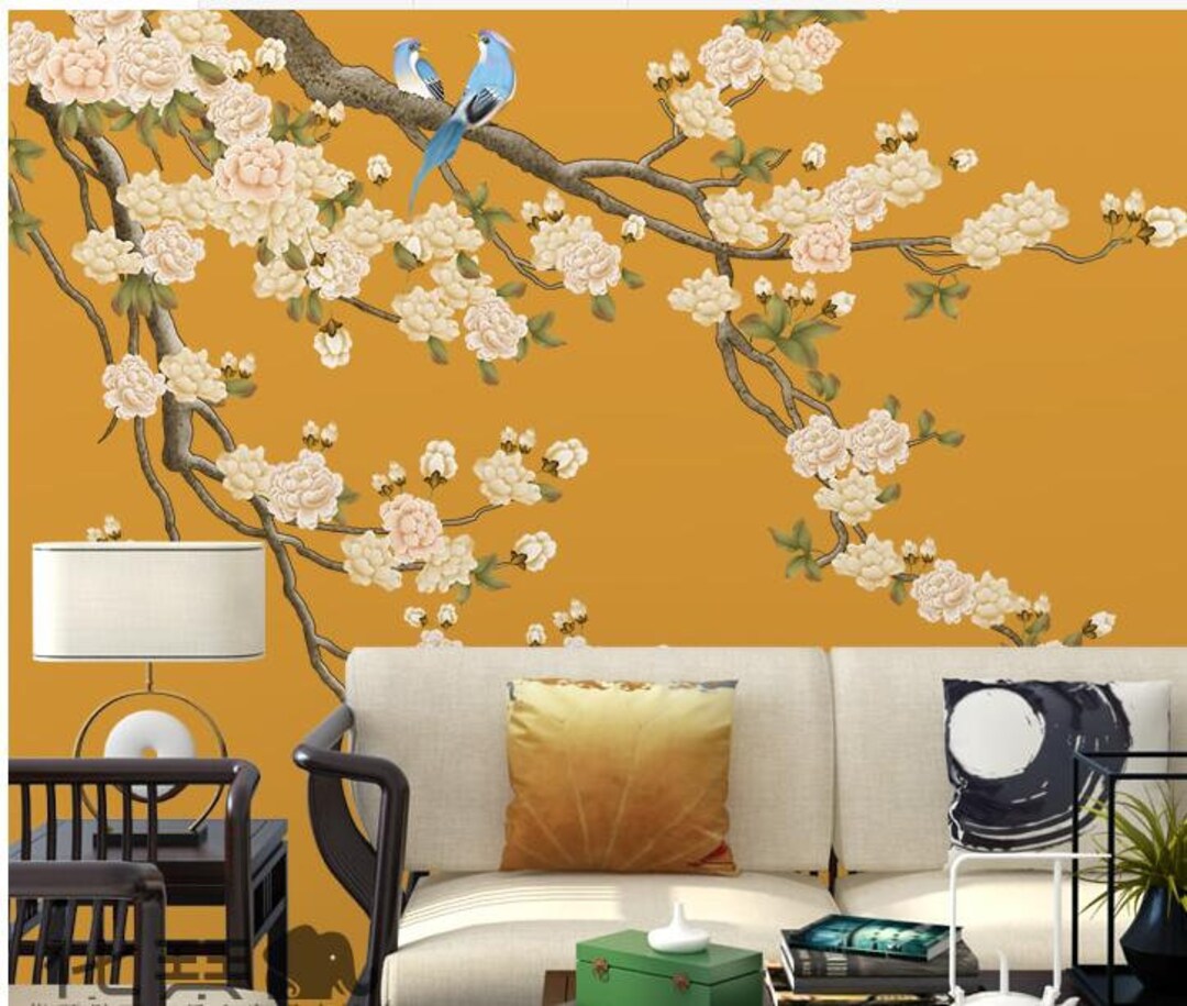 Chinoiserie Cherry Blossom Tree Wallpaper: Birds & Flowers Wall Mural ...