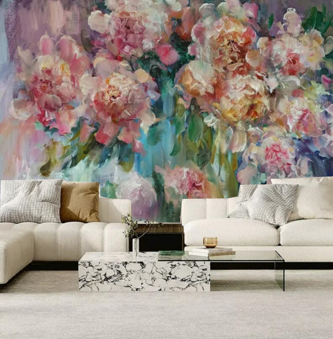 Oil Painting Pink Rose Flowers Floral Wallpaper Wall Murals Wall Decor ...