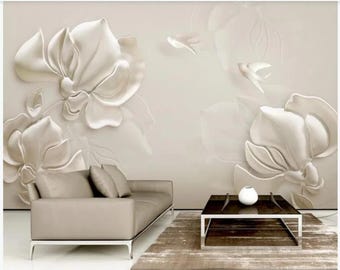 3D Magnolien Blumen Wandbild: Tapete zum Schälen und Aufkleben