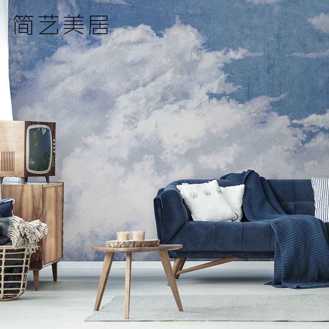 Blue Sky Clouds Wallpaper Mural: Peel and Stick Wall Decor - Etsy