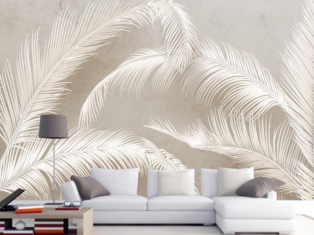 Buy White Palm Leaf Wallpaper Mural: Peel and Stick Wall Decor Online ...