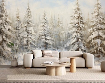 Winter Pine Tree Forest Nature Landscape Wallpaper Wall Mural Home Decor for Living Room Bedroom or Dinning Room