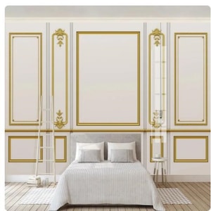 European Golden Plaid Wallpaper Mural: Peel & Stick Home Decor