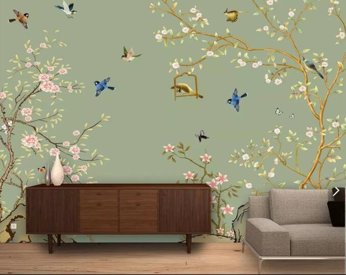 Hand Painted Vine Flower Tree Wallpaper Wall Murals Vine - Etsy