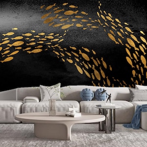 Dark Background Gold Fish Wallpaper Wall Mural Home Decor for Living Room Bedroom Dinning Room
