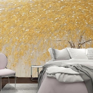 Abstract Yellow Tree Wallpaper Mural: Peel and Stick Wall Art
