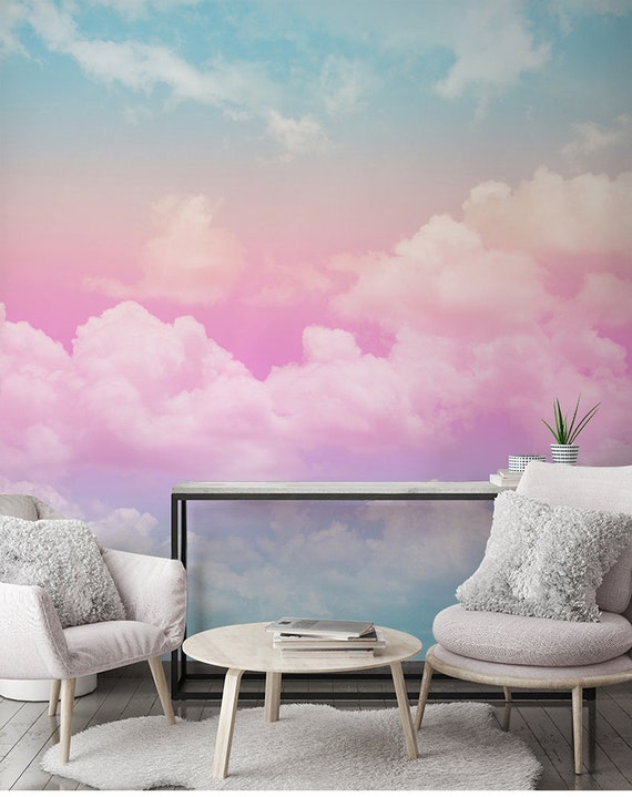 White Abstract Flowers Over Purple and Blue Cloud Mix - Skin Decal