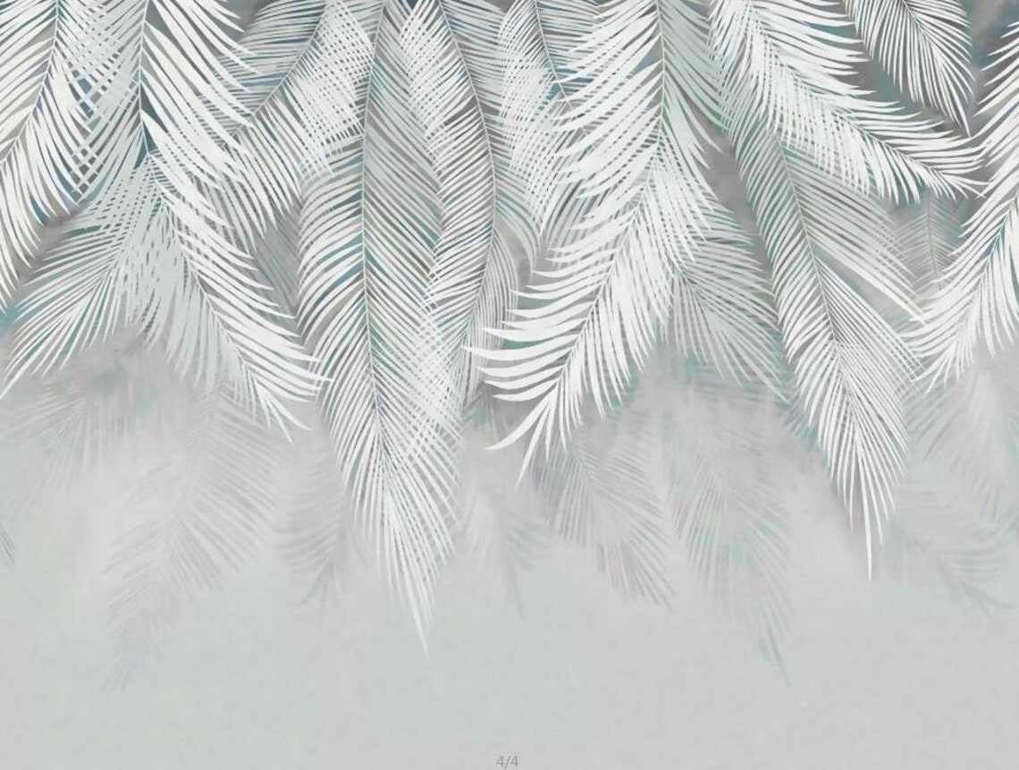 Custom Gray Leaf Wallpaper Mural Nordic Retro Tropical Plants - Etsy UK
