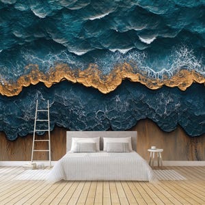3D Kreative Blau Meereswellen Natur Landschaft Wallpaper Wandbild Wohnkultur