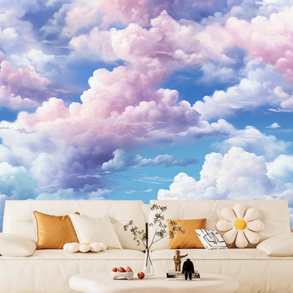 Colorful Rainbow Clouds Creative Clouds Wallpaper Wall Mural Home Decor for Living Room Bedroom Dinning Room