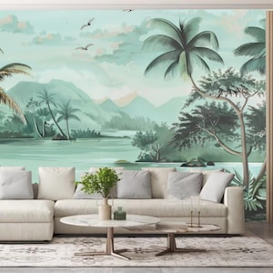 Tropical Rainforest Plants and Trees Green Mountains Jungle Forest Wallpaper Wall Mural Wall Decor for Living Room Bedroom or Dinning Room