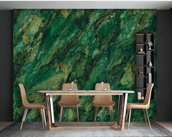 Abstract Dark Green Marble Wallpaper Wall Murals for Living or Dining Room