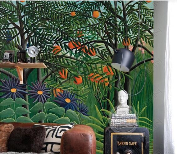 Jungle Wallpaper Mural Tropical Rainforest Jungle Green Large Etsy
