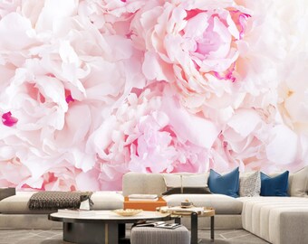 Pink Peony Flowers  Floral Wallpaper Wall Mural for Living Room Bedroom or Dinning Room