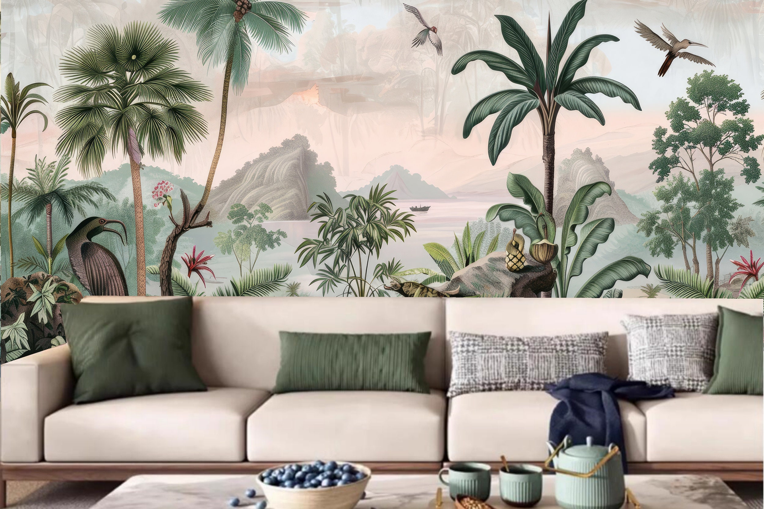 Tropical Rainforest Wallpaper Mural: Peel and Stick Jungle Wall Decor ...