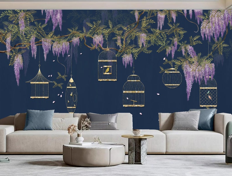 Chinoiserie Wisteria Birdcage Wallpaper Mural - Etsy Canada