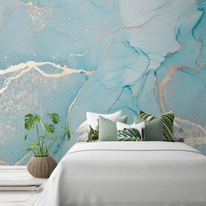Simple Blue and Gold Marble Wallpaper Wall Murals Wall Decor