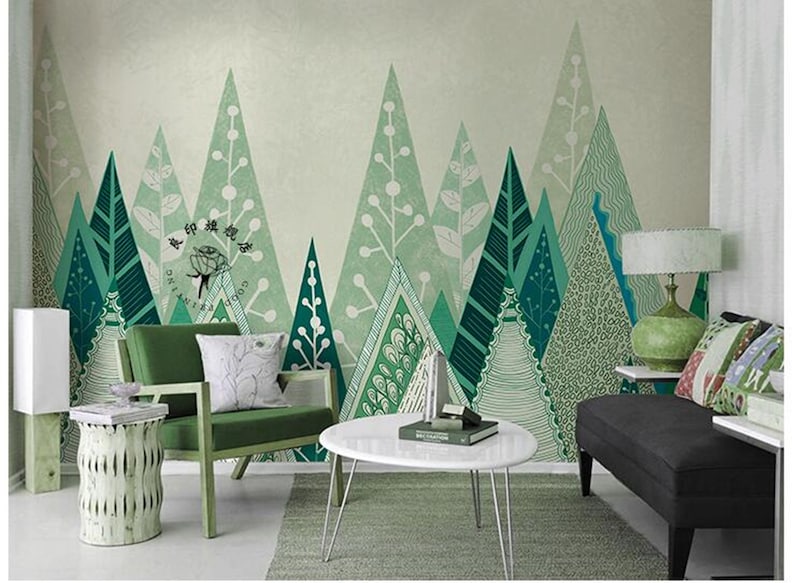 Triangle Geometric Trees Geometric Wallpaper Wall Mural Etsy