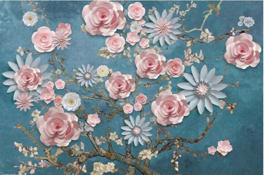 3D Embossed Wallpapers Rose Flower Photo Wallpaper Mural Home Etsy