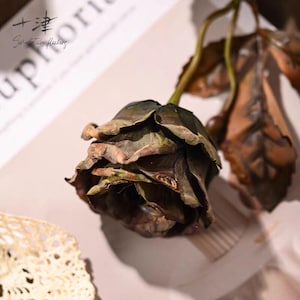 Red Black Faux Cabbage Roses: Dried Look, Boho Wedding Decor