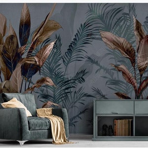 Carta da parati fotografica personalizzata per pareti della camera da letto, murale moderno astratto retrò dipinto a mano con piante della foresta pluviale tropicale