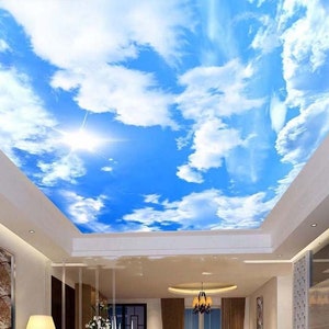 Blue Sky White Clouds Sun Sunshine Ceiling Wallpaper Wall Mural Hotel Restaurant Living Room