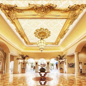 European Style Gold Ceiling Wallpaper Wall Mural Hotel Restaurant KTV Bar or Living Room