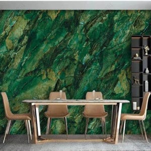 Abstract Dark Green Marble Wallpaper Wall Murals for Living or Dining Room