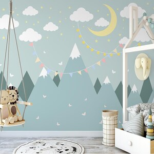 Papel pintado infantil con diseño de valle de cielo estrellado simple, murales de pared para decoración del hogar