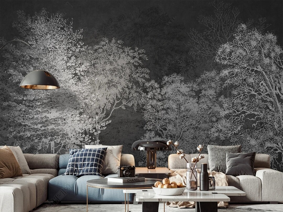 Dark Forest Tree Wallpaper Mural - Peel and Stick - Etsy