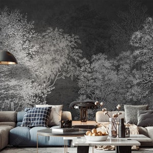 Dark Forest Tree Wallpaper Mural - Peel and Stick