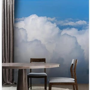 Sky Blue Clouds Wallpaper: Peel and Stick Wall Mural
