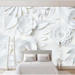 3D White Rose Wallpaper Dutch Big Flowers Floral Wall Murals