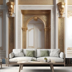Gold Arch Doorway Wallpaper Mural: Peel and Stick Home Decor