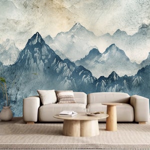 Blue Mountains with Pine Tree Forest Nature Landscape Wallpaper Wall Mural Home Decor for Living Room Bedroom or Dinning Room