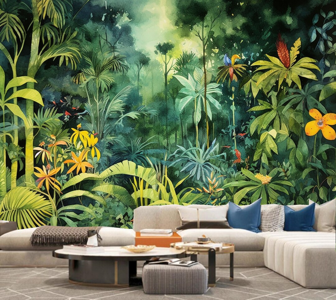 Tropical Rainforest Wallpaper Mural: Peel and Stick Jungle Decor - Etsy