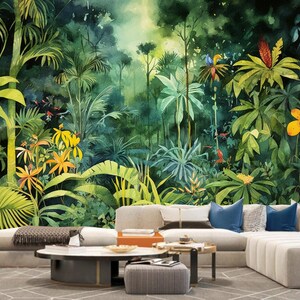 Tropical Rainforest Plants and Trees Flowers Jungle Wallpaper Wall Mural Home Decor for Living Room Bedroom or Dinning Room