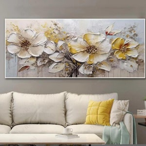 &quot;Handgemachte gelbe Blumen-Ölgemälde: &quot;&quot;Goldene Blumen&quot;&quot;, abstrakt, ohne Rahmen&quot;