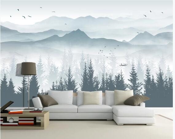 Forest Wallpaper Mountain Mural Removable Ombre Mountains Etsy