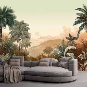 Mural de pared con palmeras y plantas de la selva tropical, paisaje natural, decoración del hogar