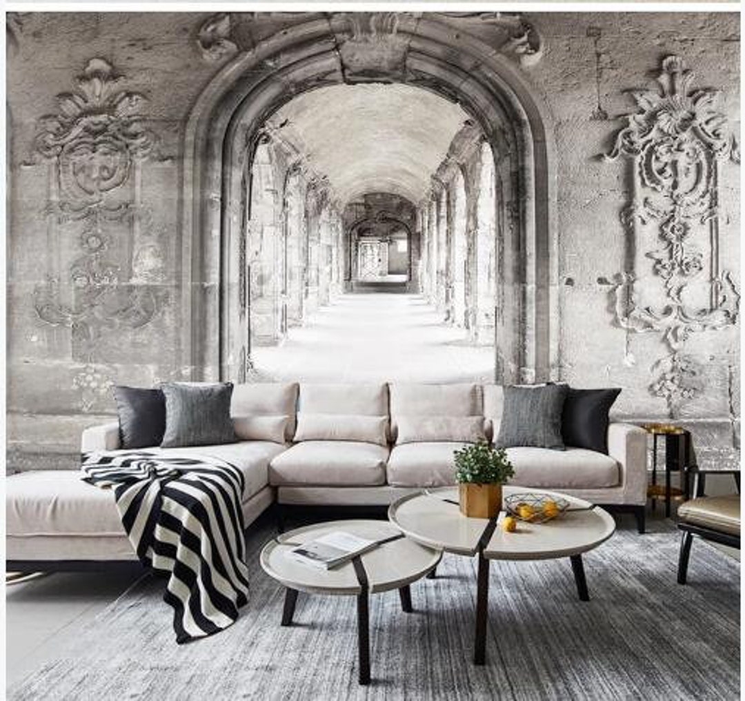 3D Embossed Vintage Arch Mural Wall Paper for Living Room Photo