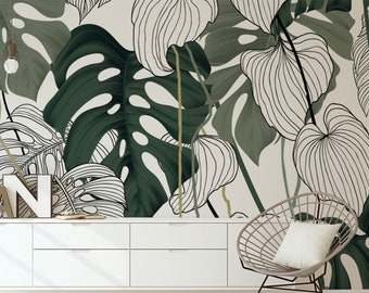 Banana Leaf Wallpaper Mural: Tropic Sketch, Custom Size