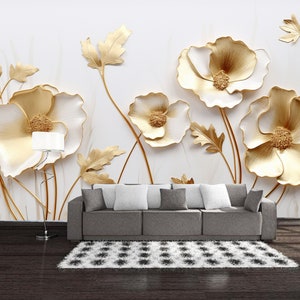 3D Gold Flowers Floral Wallpaper Wall Murals Living Room TV Sofa Bedroom Home Decor