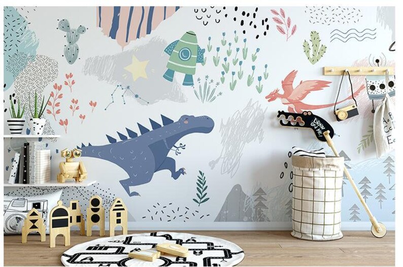 Cartoon Dinosaur Nursery Wallpaper Mural: Peel and Stick image 2