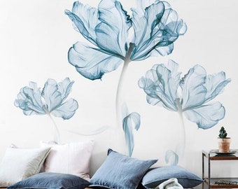 Light Blue Floral Wallpaper Mural - Peel and Stick
