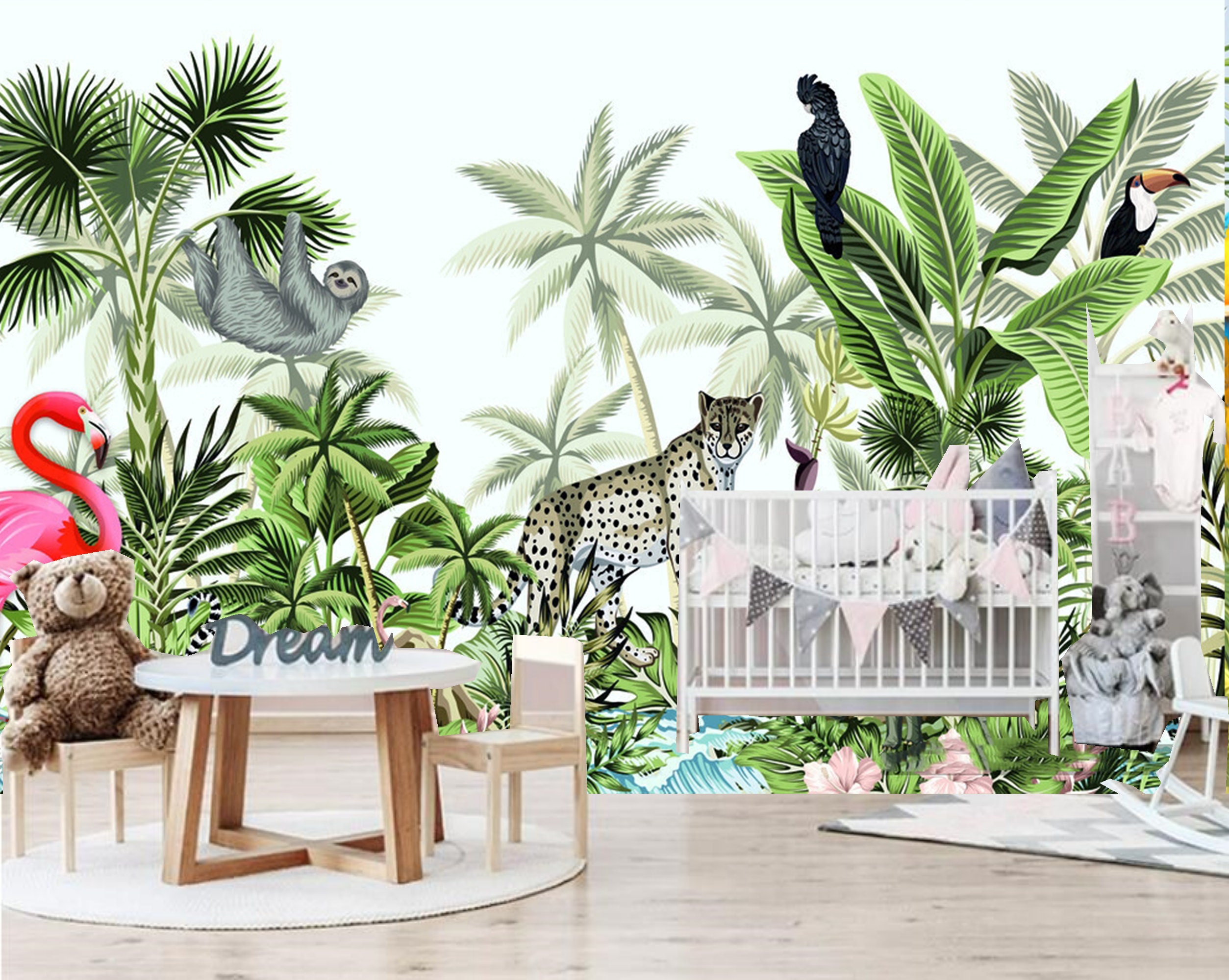 Jungle Animals Wallpaper Mural: Cartoon Nursery Decor (peel and Stick ...
