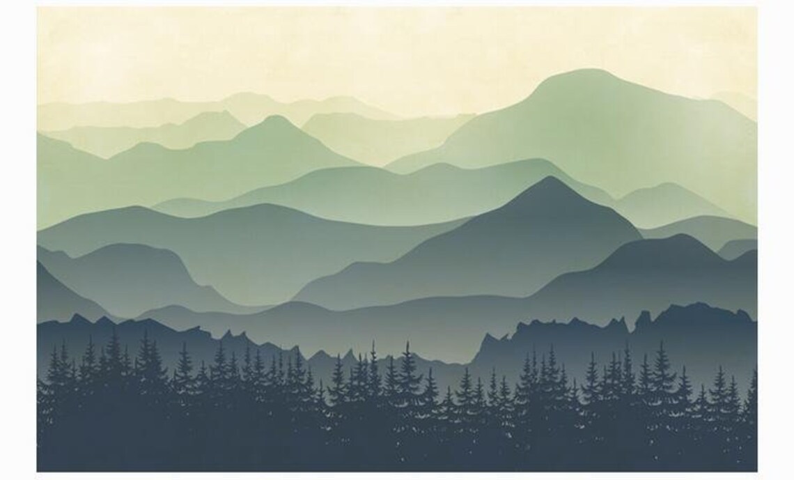 Omber Geometric Mountains Trees Forest Wallpaper Modern Etsy