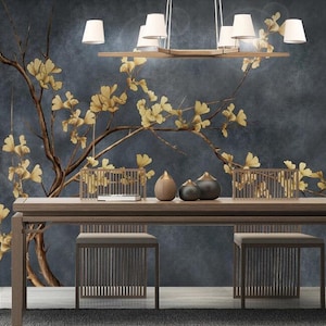 Original Hand-drawn Gingko Fortune Tree Modern TV Background Mural Wallpaper Flowers Wallmural