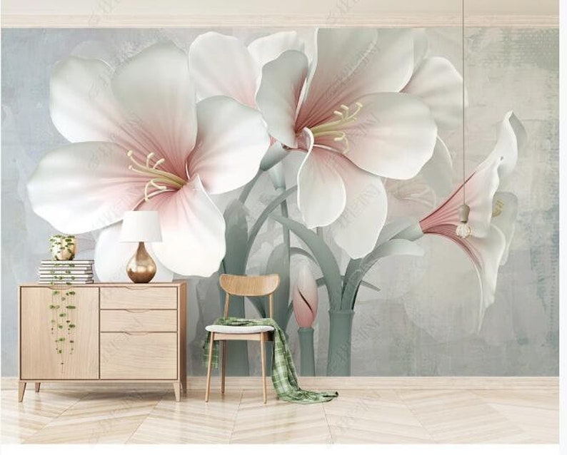 3D White Big Lily Flowers Floral Wallpaper Wall Murals for - Etsy